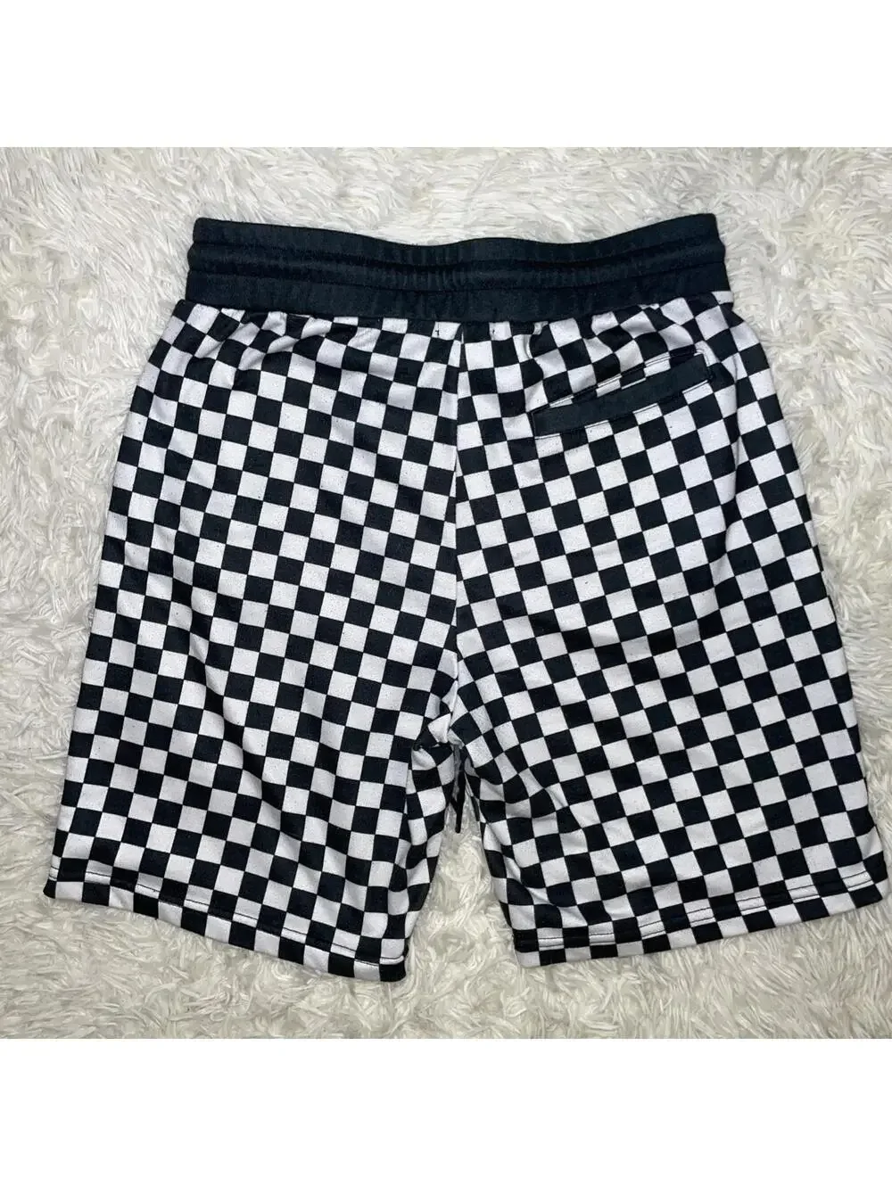 Forever 21 Men’s  Black & White Cotton Regular Fit Checkered Drawstring Shorts L